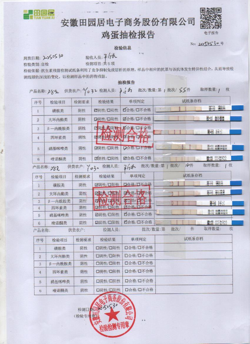 2025年5月30号鲜鸡蛋检测报告
