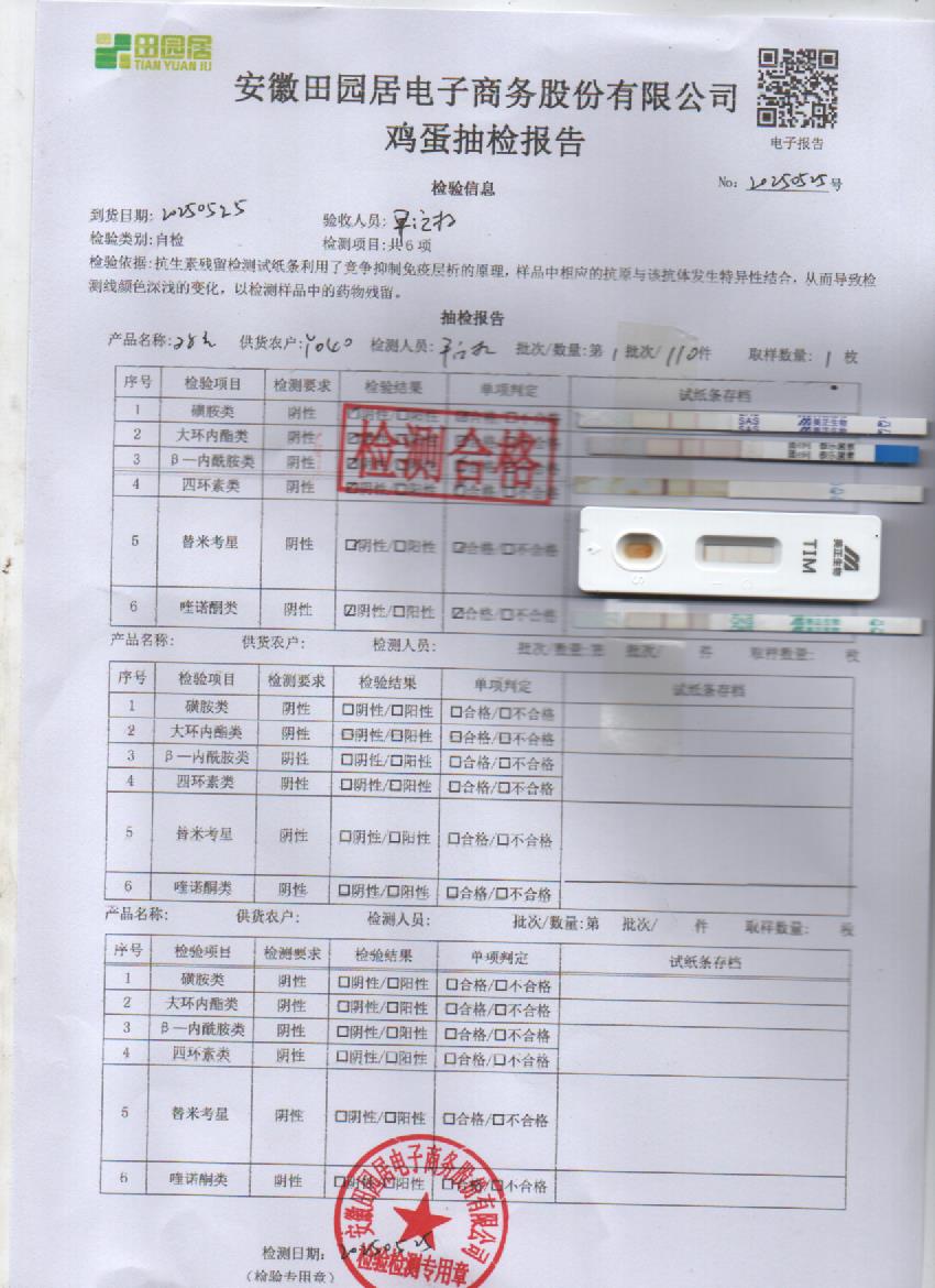 2025年5月25号鲜鸡蛋检测报告