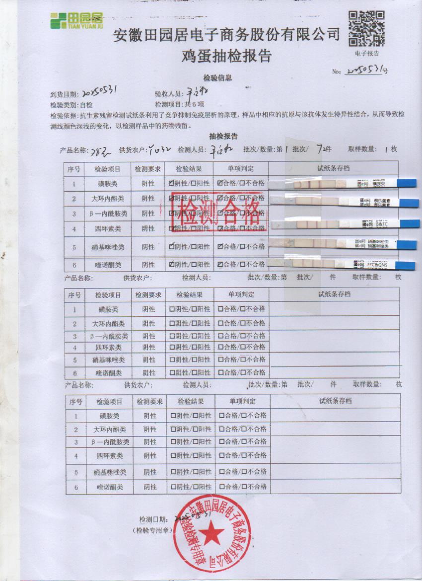 2025年5月31号鲜鸡蛋检测报告