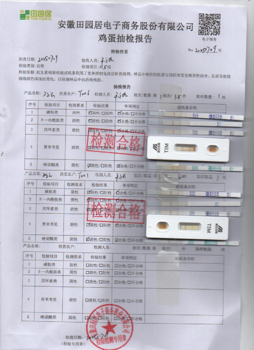 2025年7月9号鲜鸡蛋检测报告