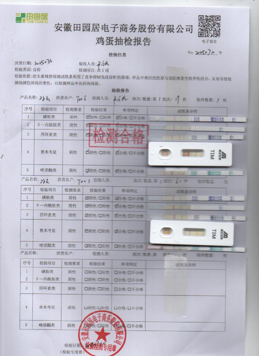 2025年7月10号鲜鸡蛋检测报告