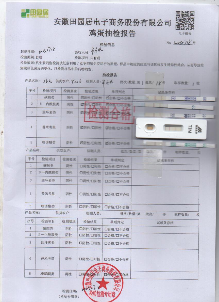 2025年7月18号鲜鸡蛋检测报告