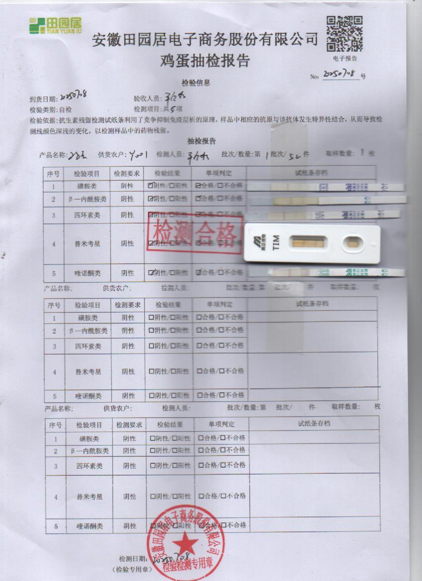 2025年7月8号鲜鸡蛋检测报告