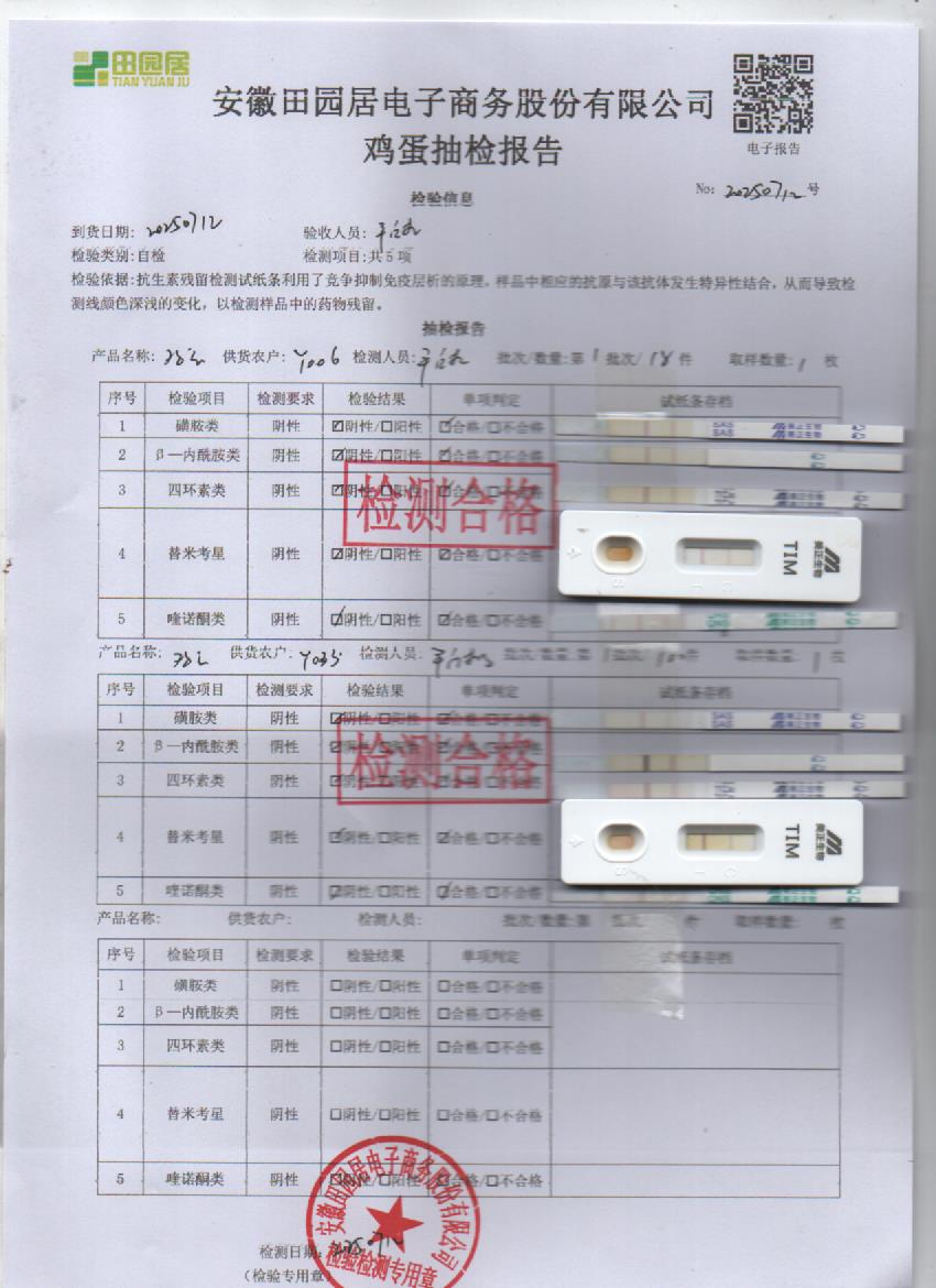 2025年7月12号鲜鸡蛋检测报告