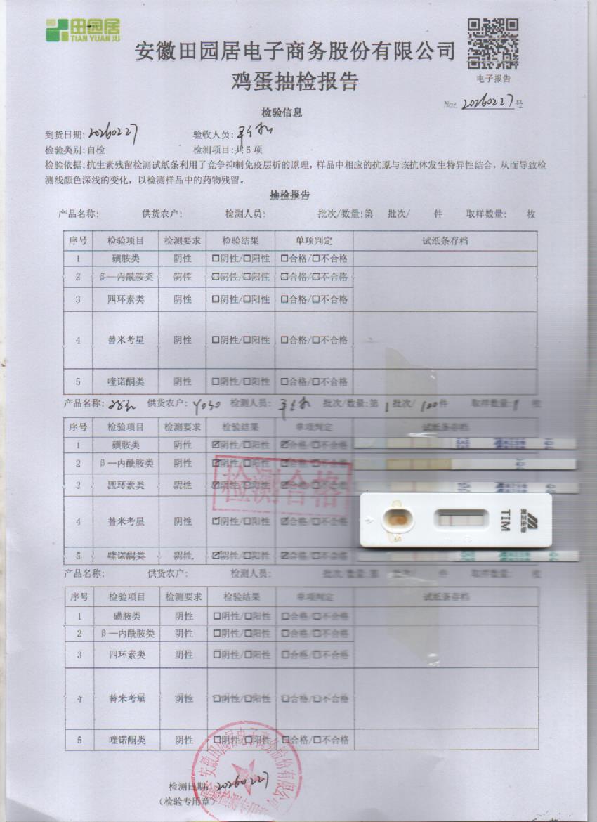 2026年2月27号鲜鸡蛋检测报告