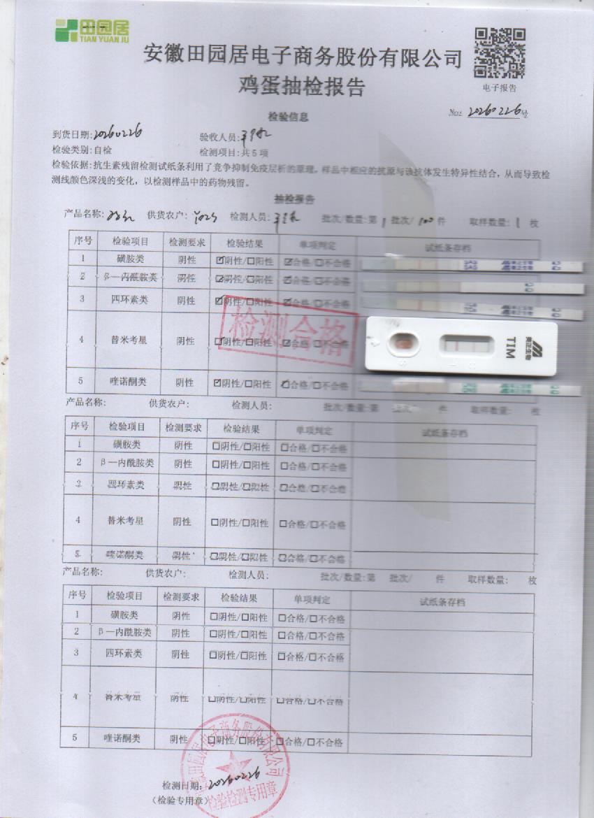206年2月26号鲜鸡蛋检测报告