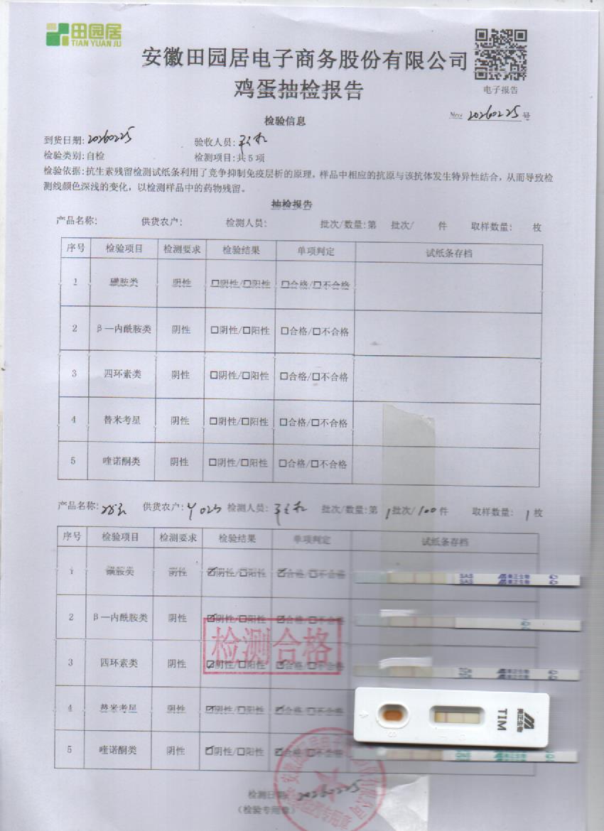 2026年2月25号鲜鸡蛋检测报告