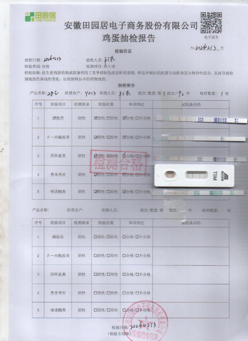 2026年2月13号鲜鸡蛋检测报告