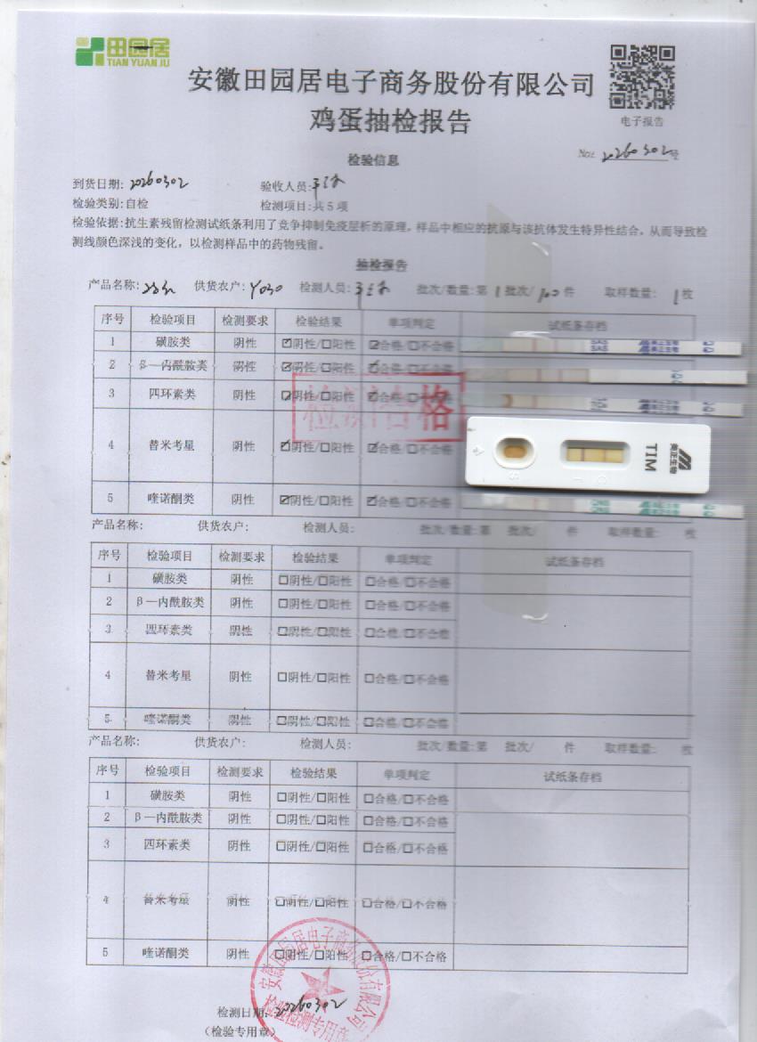 2026年3月2号鲜鸡蛋检测报告