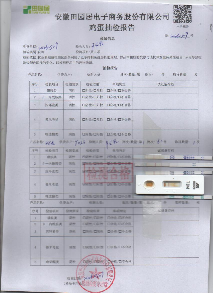 2026年5月9号鲜鸡蛋检测报告