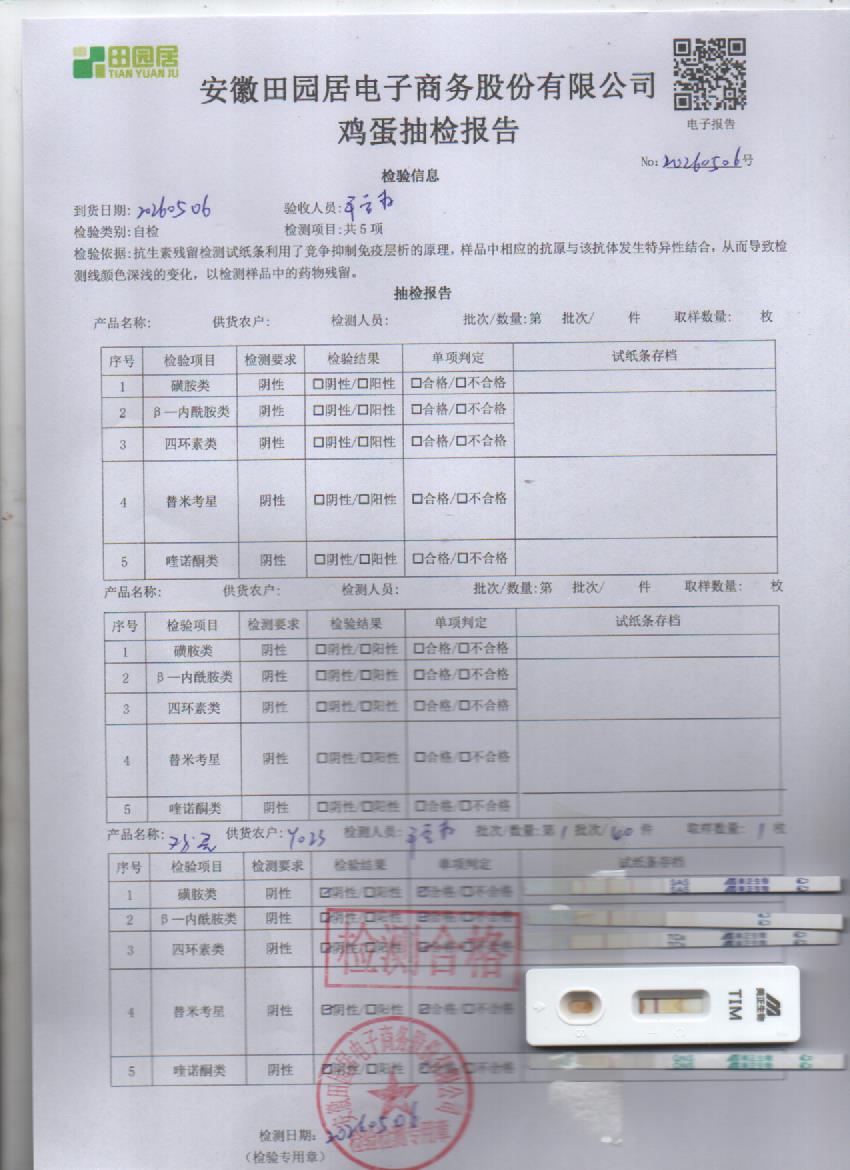 2026年5月6号鲜鸡蛋检测报告