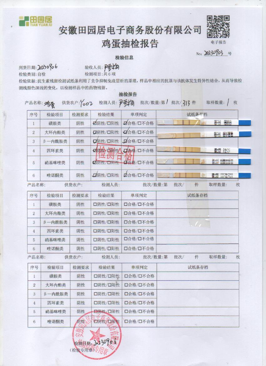 2023年09月06号鲜鸡蛋检测报告