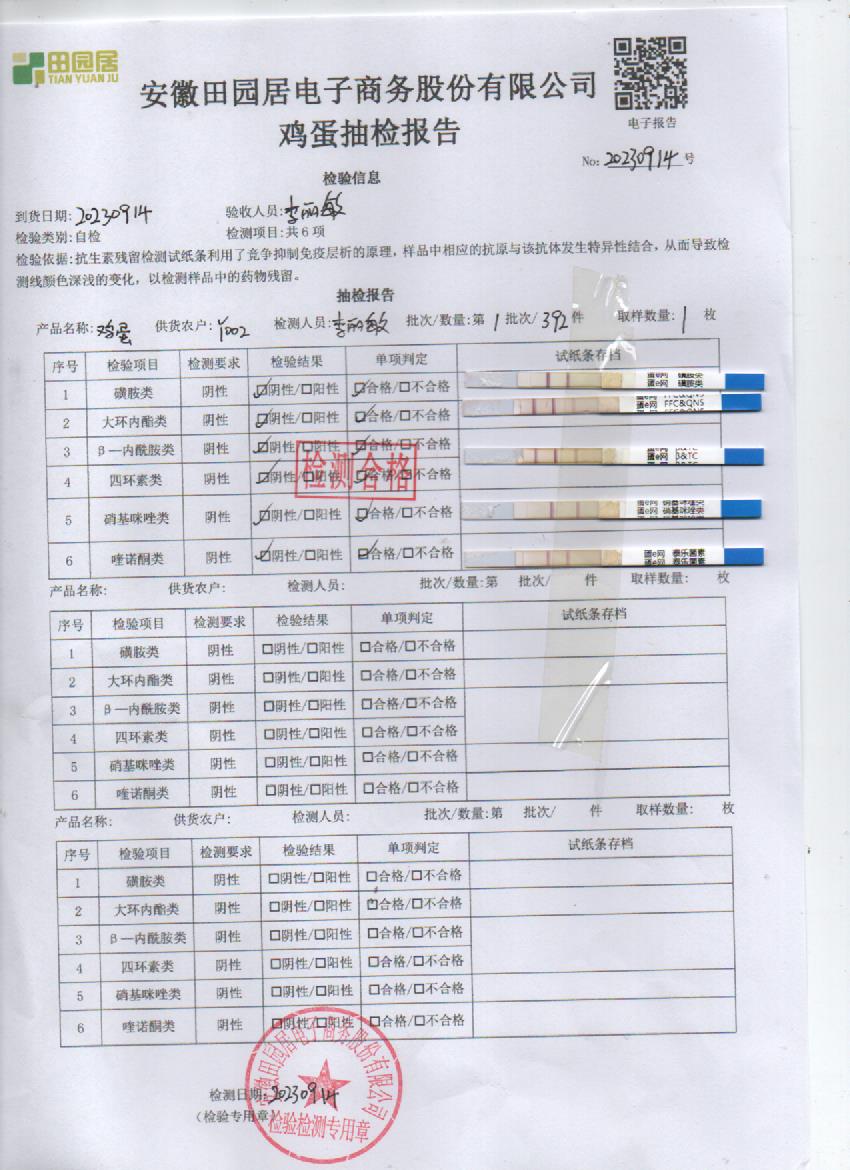 2023年9月14号鲜鸡蛋检测报告