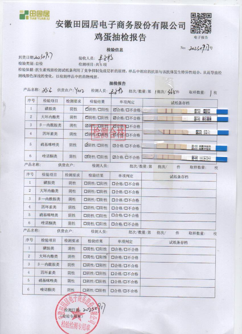 2023年9月17号鲜鸡蛋检测报告